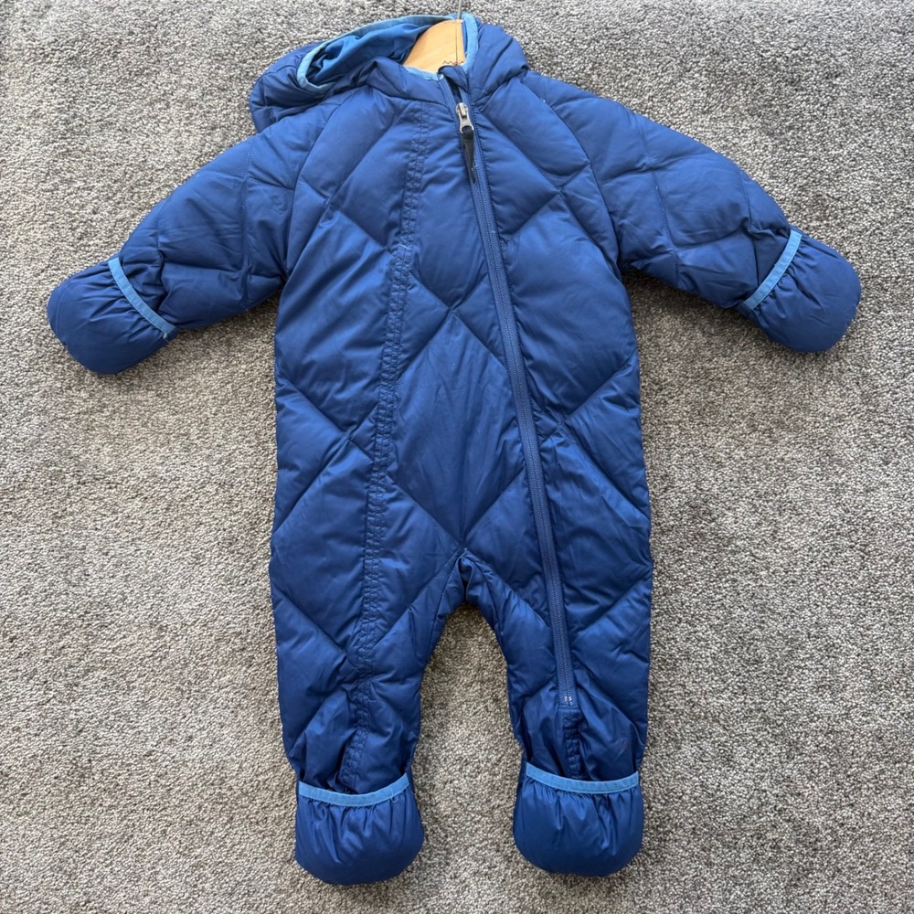 REI Co-op Infants 18M Blue Goose Down Quilted Bunting Snowsuit Hooded One Piece